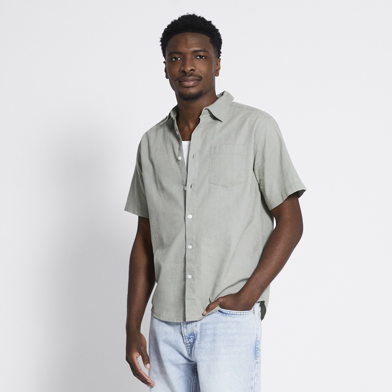 Short sleeve linen blend shirt "Isak" Green 1